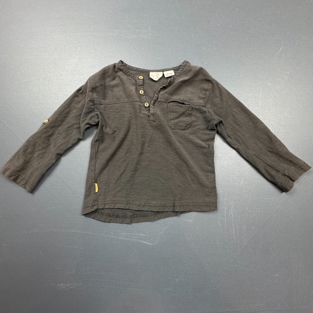 Zara Toddler 3/4 Brown Long Sleeve Henley Shirt Button Front Casual Lightweight
